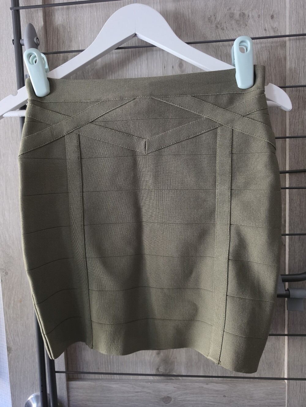 Bebe High Waisted Olive Green Mini Bandage Skirt Bodycon Small